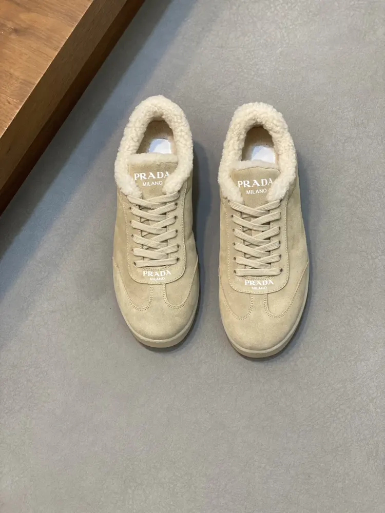 Prada Autumn and Winter Leather Lined Men’s Lace-Up Sneakers