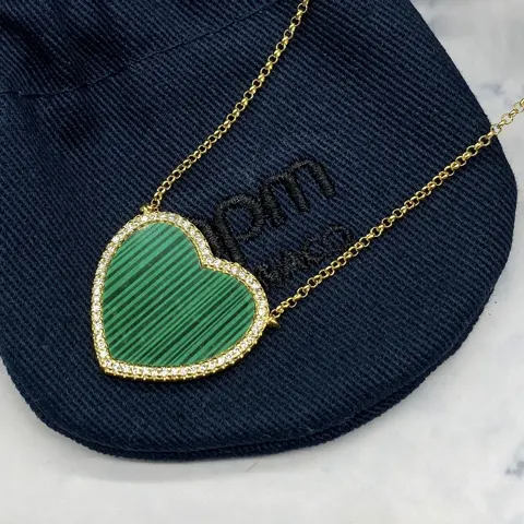 Apm monaco malachite heart adjustable necklace heart-shaped birthday gift for girlfriend or