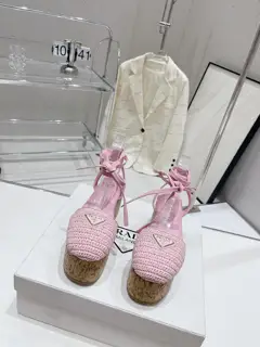 Latest original Prada 2023 new Roman woven wood grain thick-soled sandals Latest