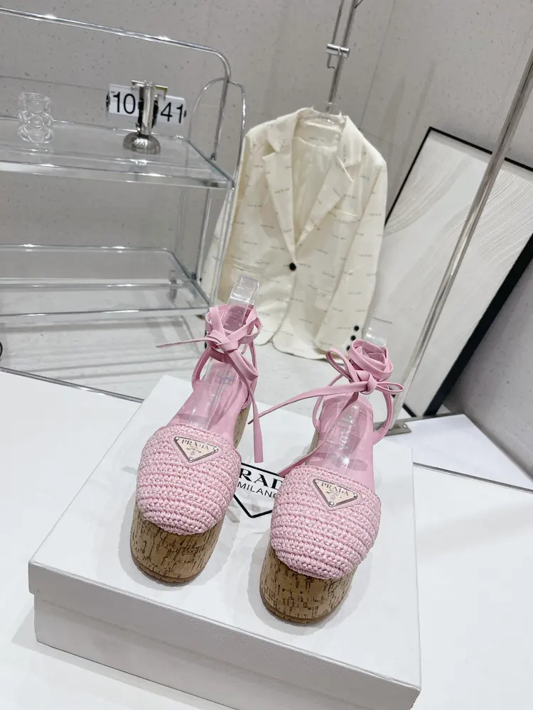 Latest original Prada 2023 new Roman woven wood grain thick-soled sandals Latest