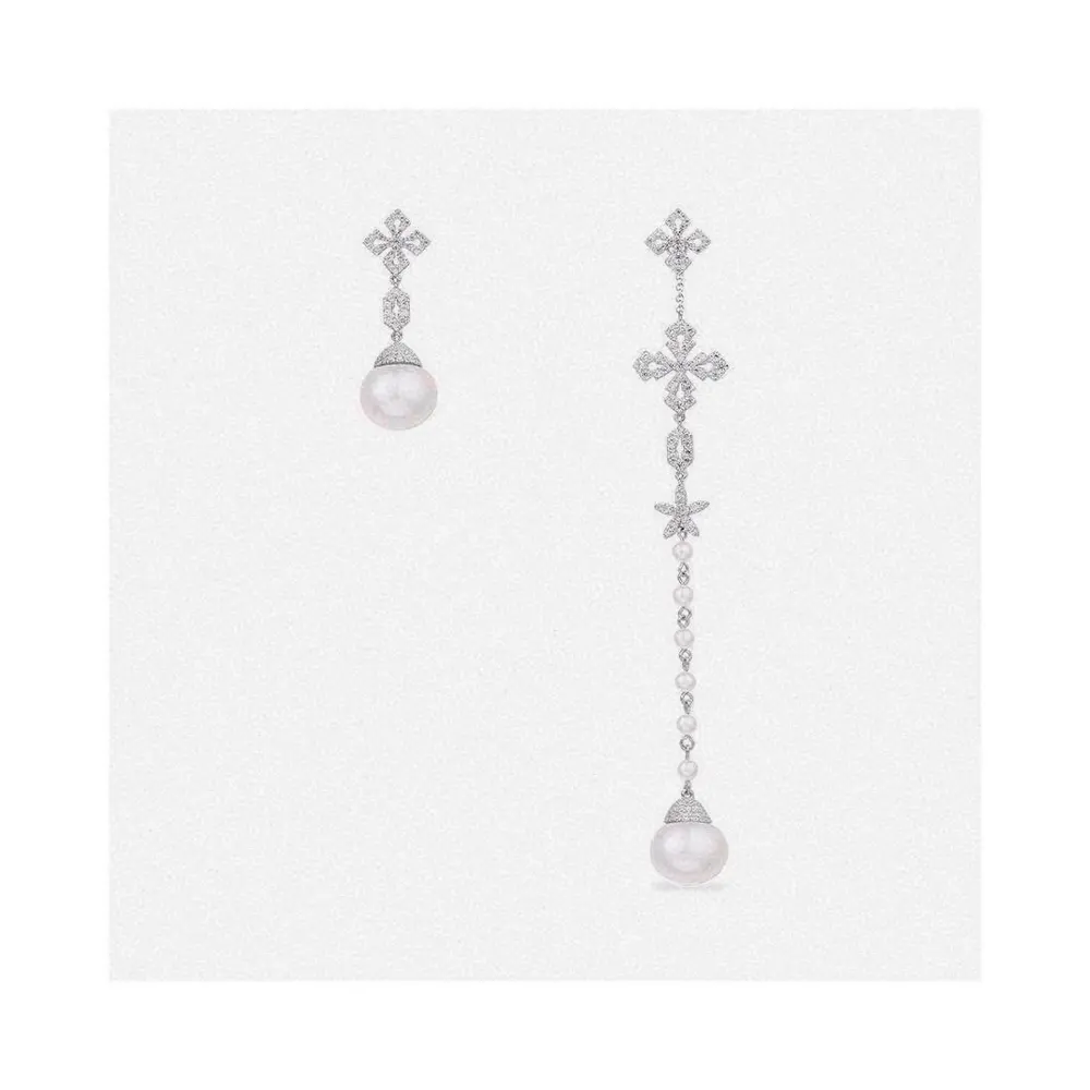 Apm monaco asymmetrical cross-shaped pearl earrings