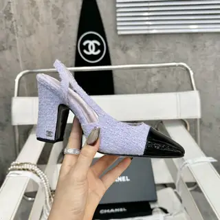Chanel thick heel square toe color matching high heel sling back sandals for women