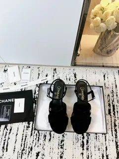 CHANEL24s Chanel cross anklet double c metal pearl mid-heel slippers sandals