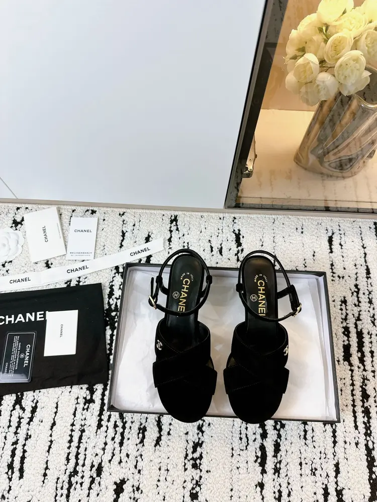 CHANEL24s Chanel cross anklet double c metal pearl mid-heel slippers sandals