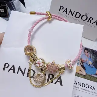 Pandora’s new peach blossom series with pink crystal leather cord