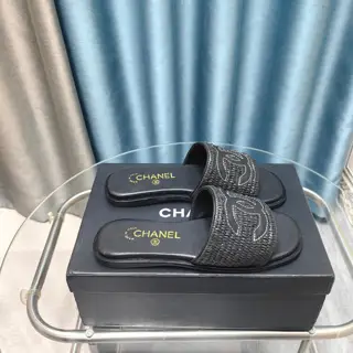 Chanel Double C Woven Mat Slippers