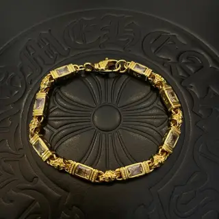 Chrome Hearts gold multi-element white diamond cross bracelet