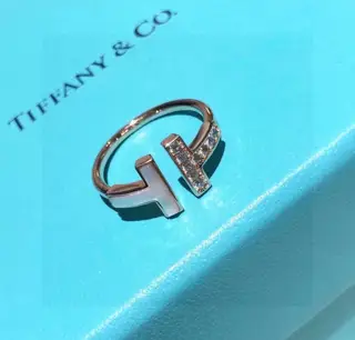 Tiffany Hardwear series white shell asymmetric open double t diamond ring