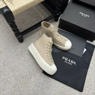 Prada Thick-soled Canvas Shoes Triangle Logo Casual Sneakers