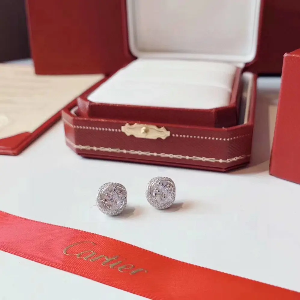 Cartier four-claw earrings Original logo print Classic luxury High-end custom 925 sterling