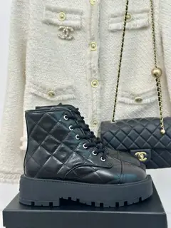 Chanel Double C Thick-soled Diamond-patterned Platform Motorcycle Boots