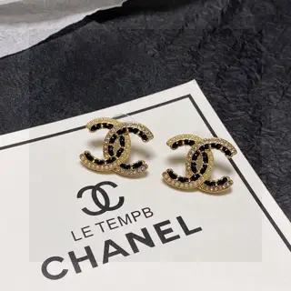 Chanel leather and micro-diamond earrings