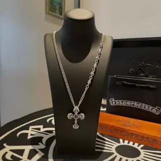 Chrome Hearts Classic Retro Sideways Necklace Cross Flame Pendant