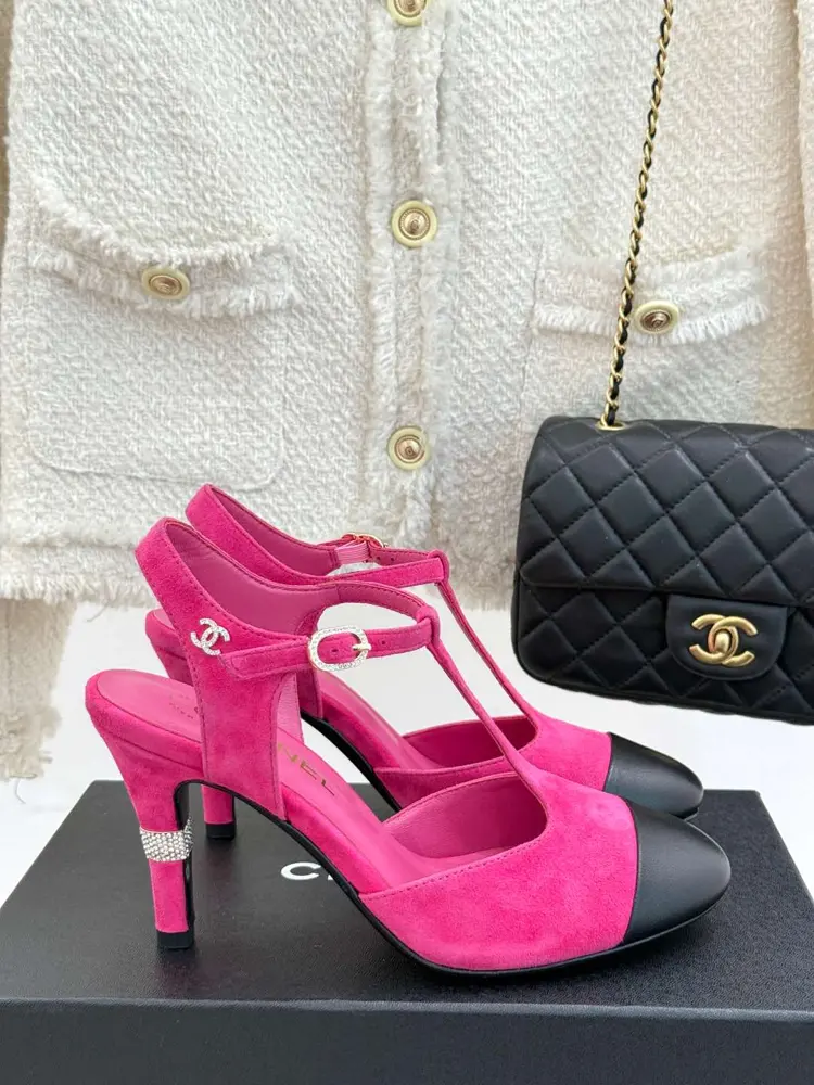 Chanel T-strap double C high-heeled sandals