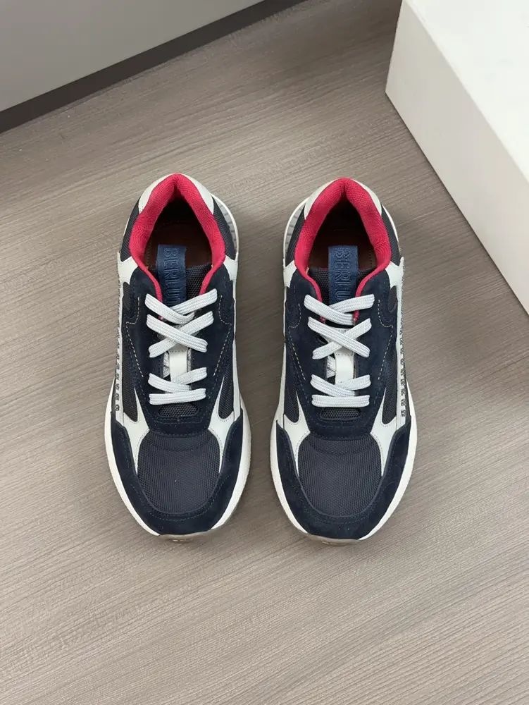 Berluti Skyrunning leather and nylon sneaker | Decorative hand stitching | Printed calfskin
