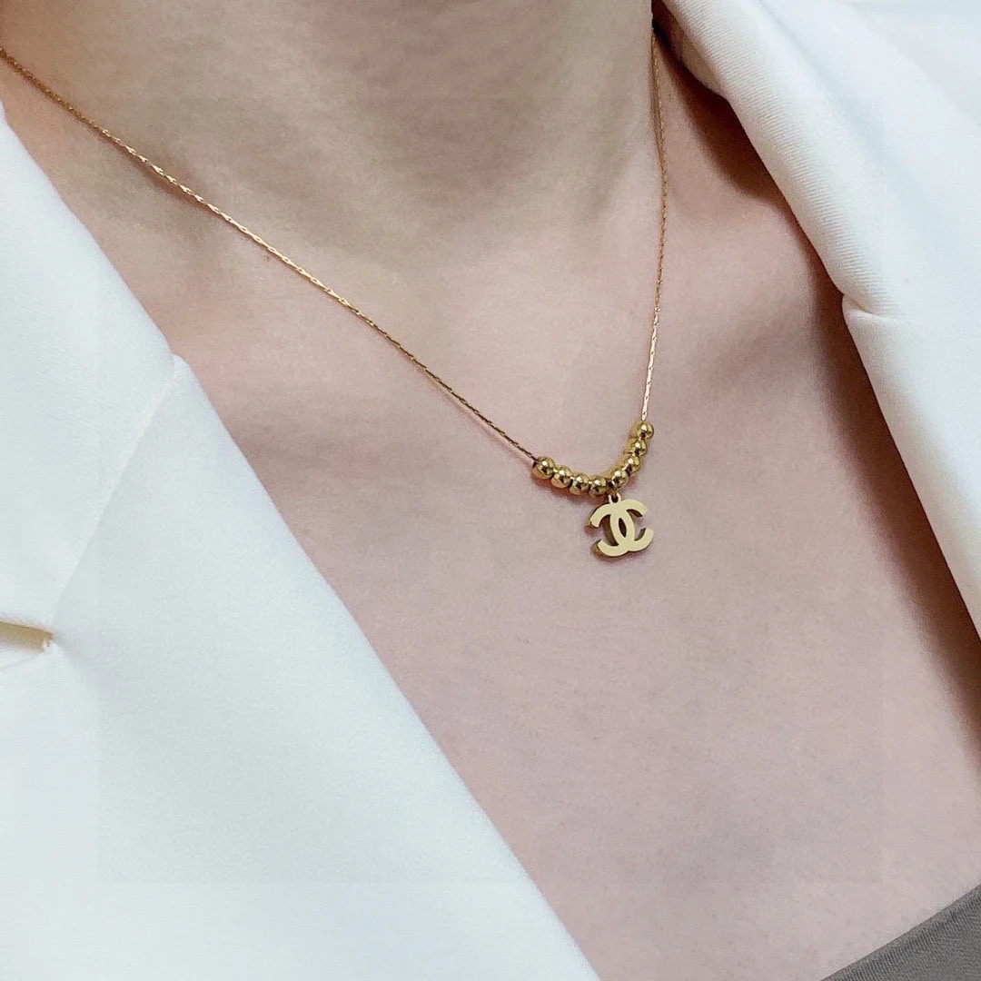 Chanel’s latest double C gold bead pendant necklace 14K stainless steel color retention