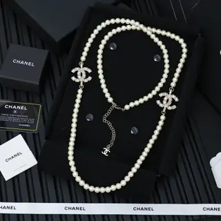 Chanel Double C Pearl Long Necklace Sweater Chain