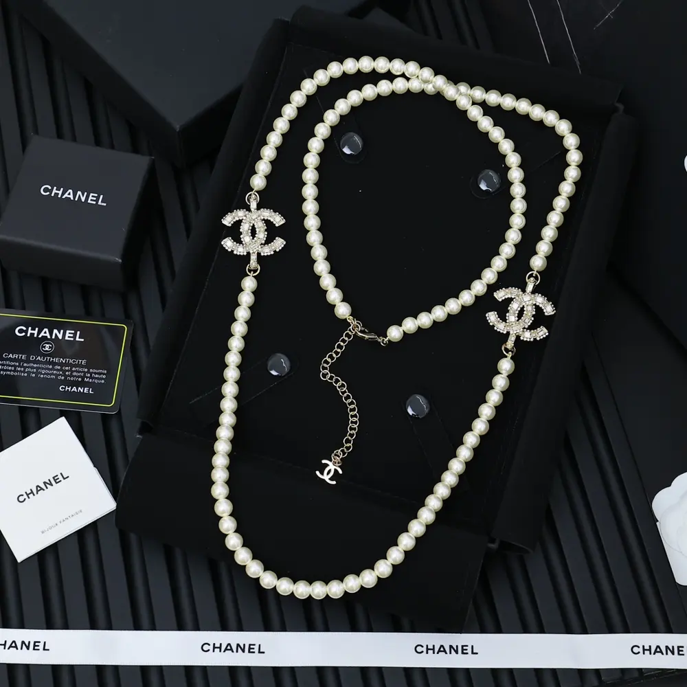 Chanel Double C Pearl Long Necklace Sweater Chain