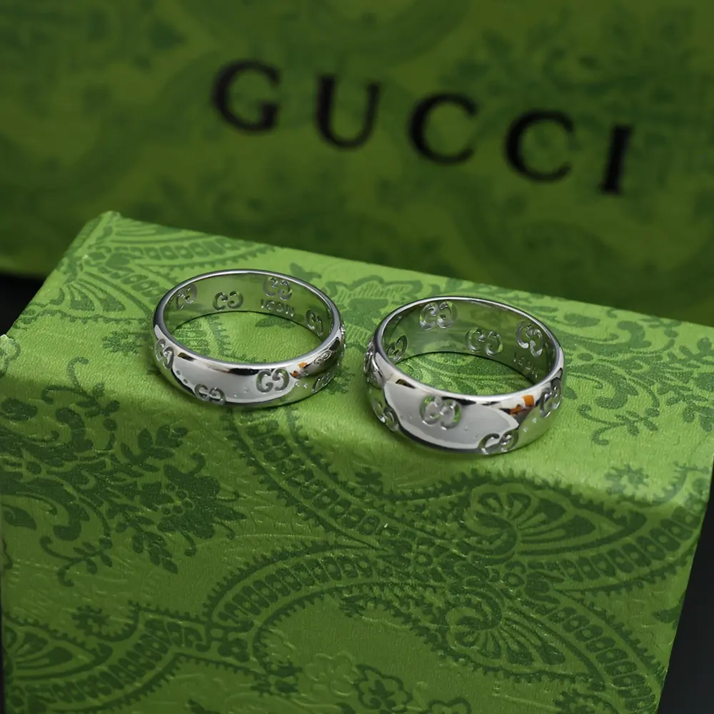Gucci new single-face double G couple ring about 3g 6-11#