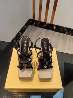 Versace Medusa Bow High Heel Slippers with Medusa Bow on the front
