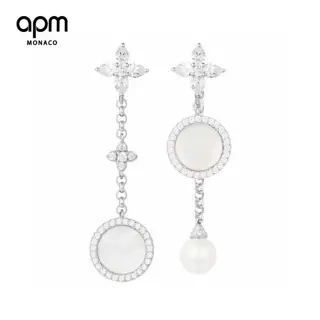 Apm monaco asymmetrical mother-of-pearl earrings sterling silver crystal diamond earrings