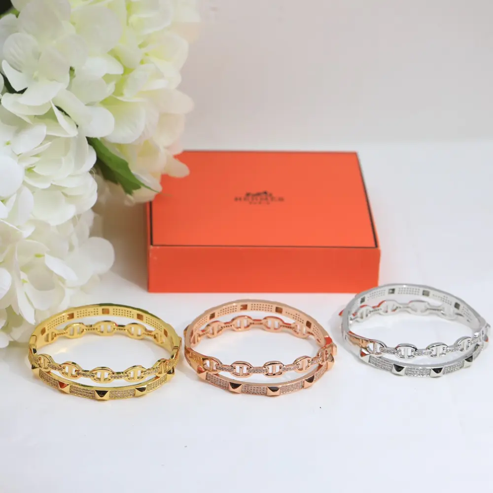 Hermès pig nose Full diamond bling High-end custom double-layer two-in-one cross bracelet