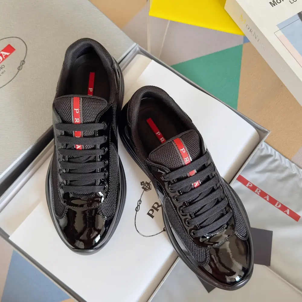 Prada America’s Cup Series Patent Leather Mesh Casual Sneakers