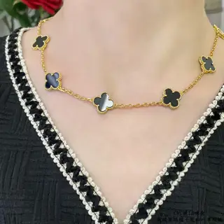 Van Cleef & Arpels High-grade black agate ten-flower four-leaf clover necklace