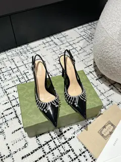 Gucci G diamond chain slingback high heels