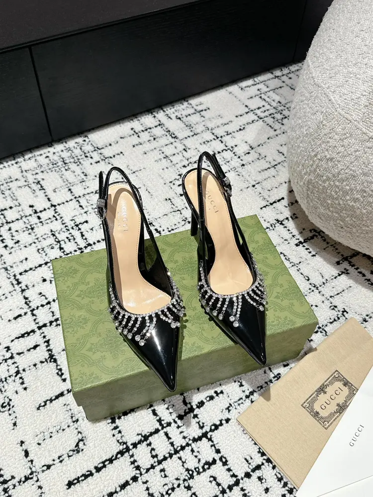 Gucci G diamond chain slingback high heels
