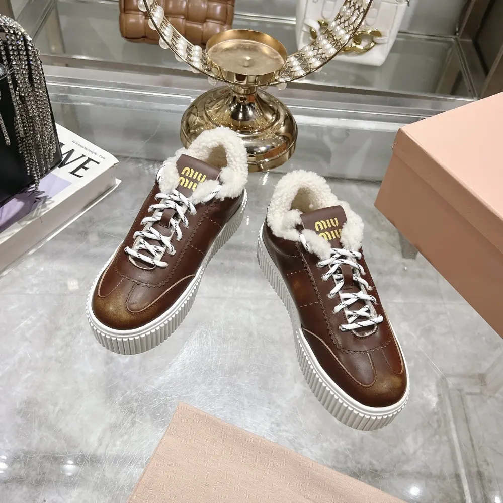 Miu Miu Miu thick-soled biscuit sole 24ss new spring and summer British style lace-up white