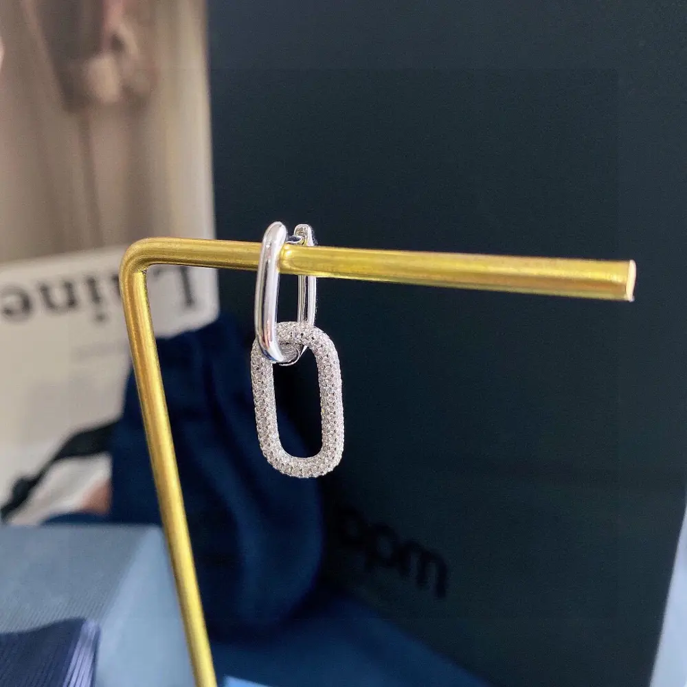 Apm monaco cool style hanging lock earrings. Two oval rings of different sizes are buckled