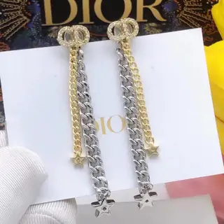 DIOR original new product micro-diamond CD tassel star earrings high-end quality
