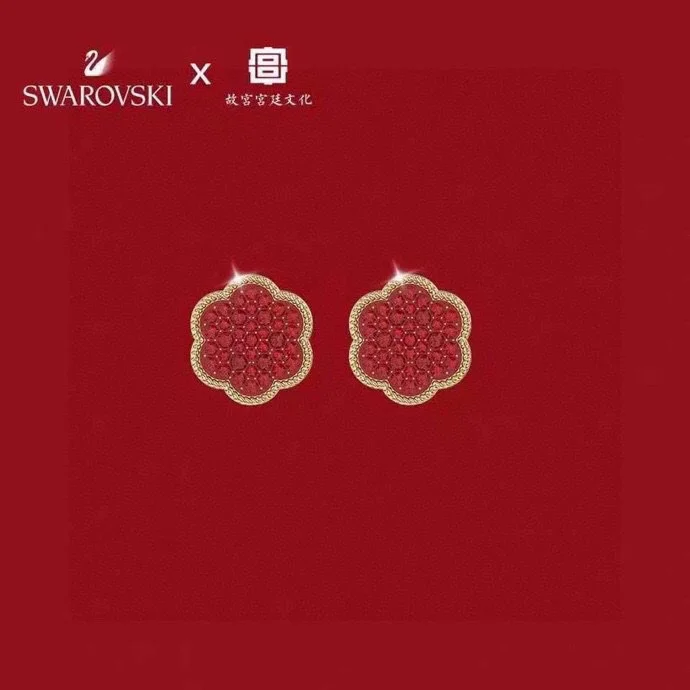 Swarovski Blooming Red Flower Diamond Earrings