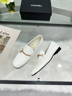 Chanel black calfskin double C chain flat loafers