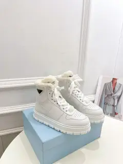 Prada lace-up thick-soled wool high-top sneakers〰