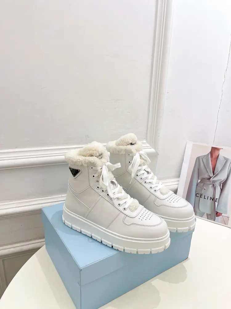 Prada lace-up thick-soled wool high-top sneakers〰