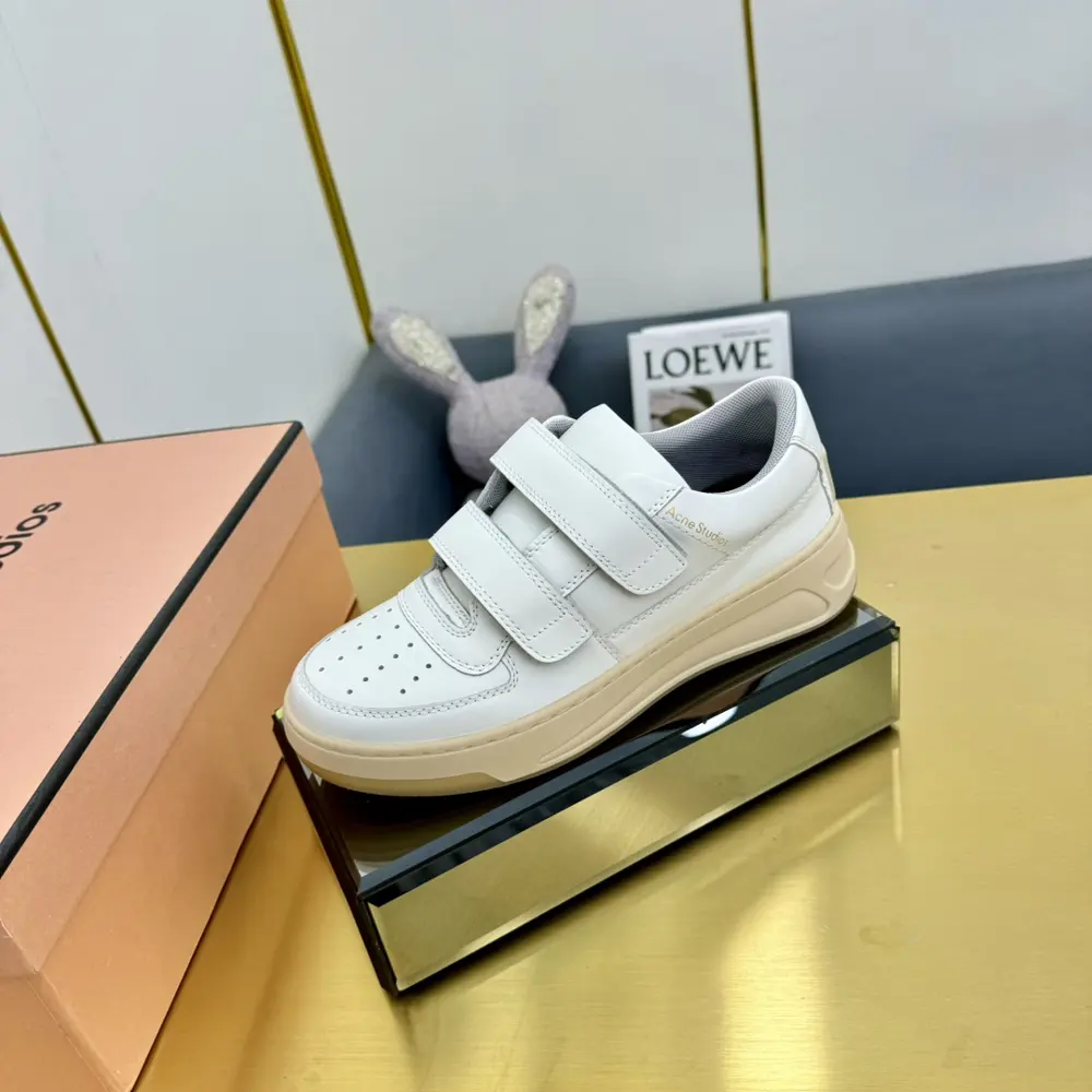 Acne Studios classic Velcro flat-soled smiley face leather casual sneakers sports women’s