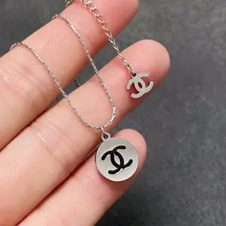 Chanel Double C silver necklace
