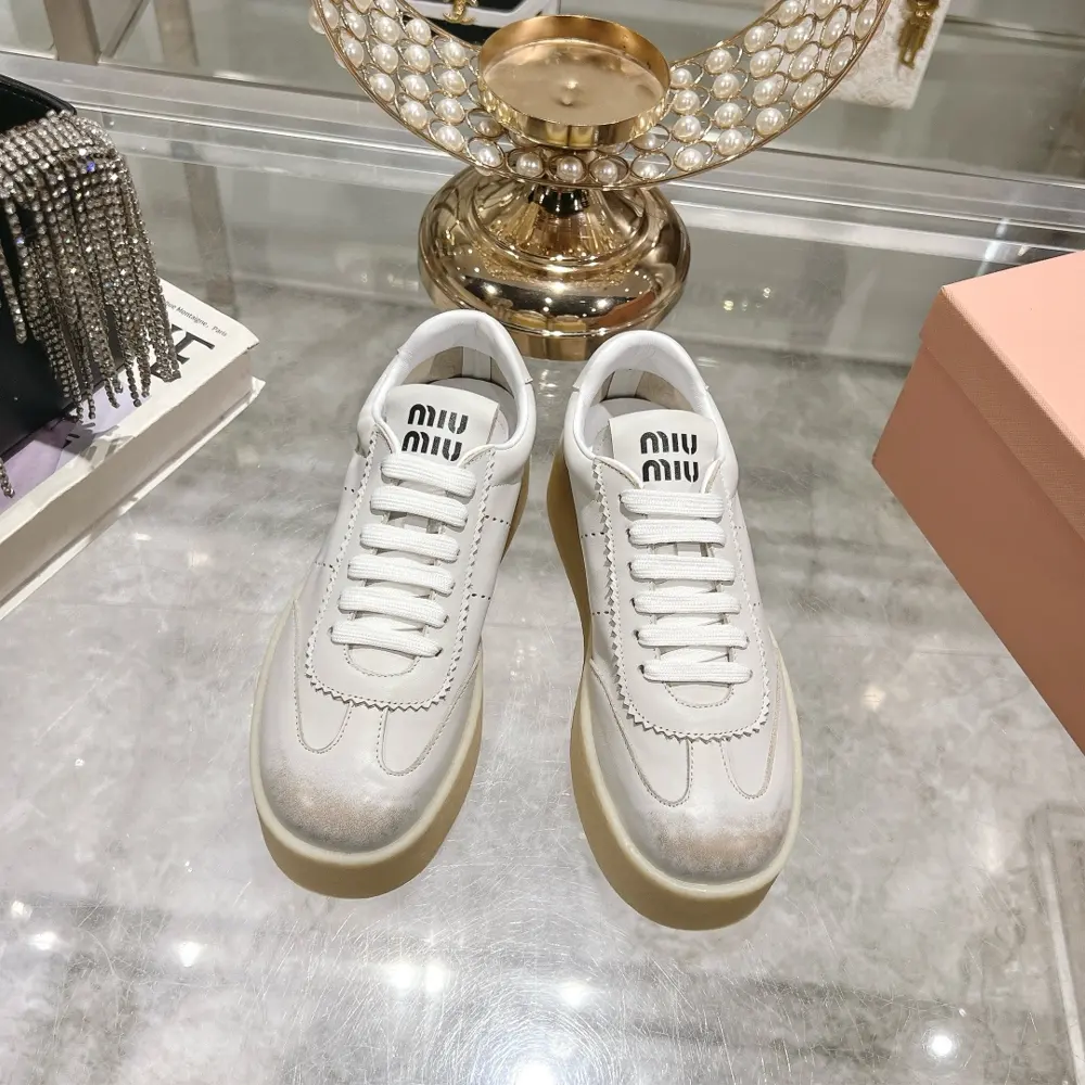 Miu Miu Miu thick-soled biscuit sole 24ss new spring and summer British style lace-up white