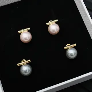 Celine Classic Balance Wood Pearl Stud Earrings