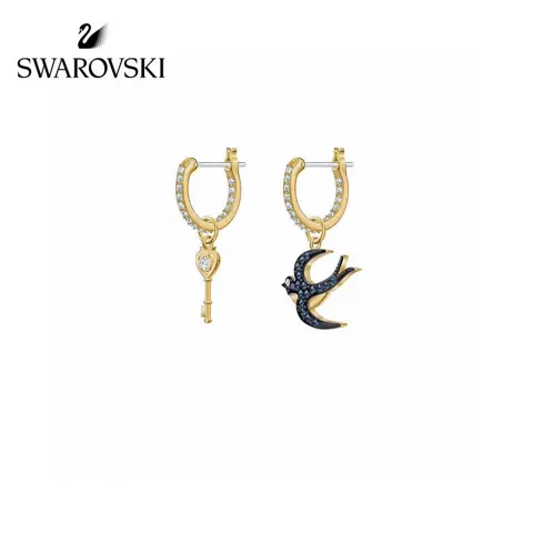 Swarovski Gold Swallow and Key Asymmetrical Earrings