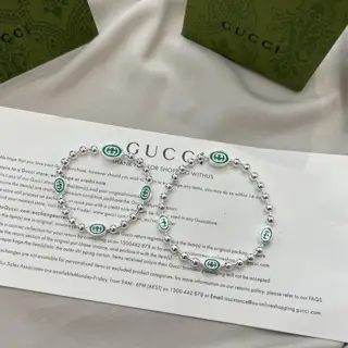 Gucci Interlocking Double G Green Enamel Bead Bracelet