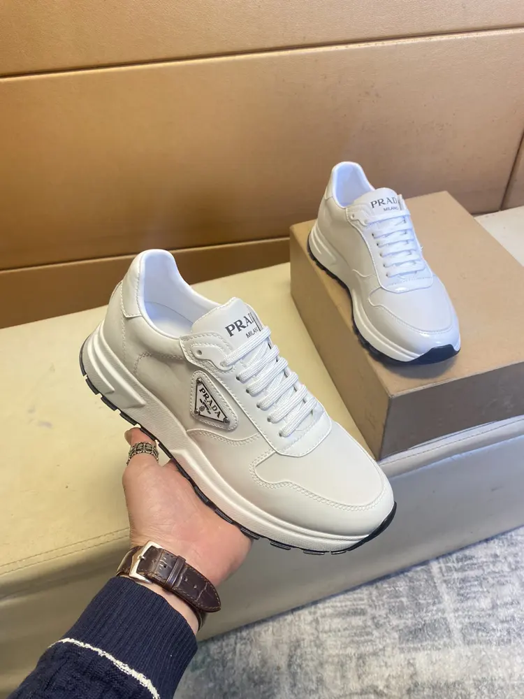Prada sneakers. Casual loafers original silk open-edge pearl leather material Sheep lining