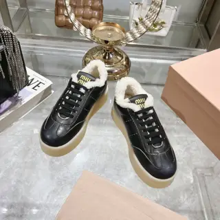 Miu Miu Miu thick-soled biscuit sole 24ss new spring and summer British style lace-up white