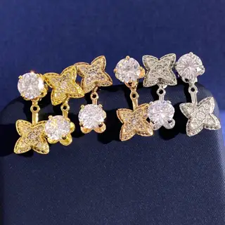 Louis Vuitton diamond-set four-pointed star pattern large single diamond earrings with