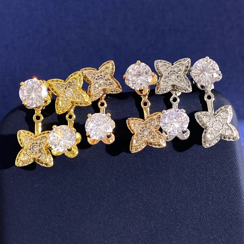 Louis Vuitton diamond-set four-pointed star pattern large single diamond earrings with