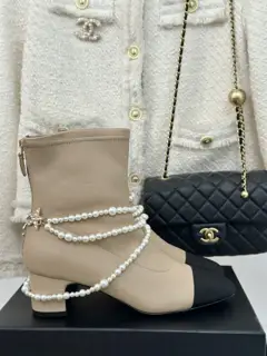 Chanel classic pearl stretch boots