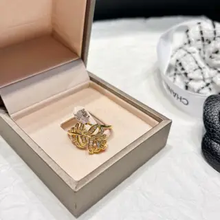 Chanel square diamond flower feather water drop open ring