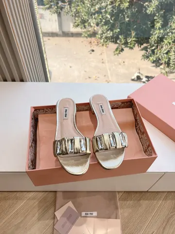 MIUMIU pleated slippers Miu Mi* 2025 spring and summer new original version